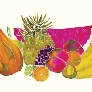 Tropical Fruit Assembly  Silk Painting ~ Fabric Only