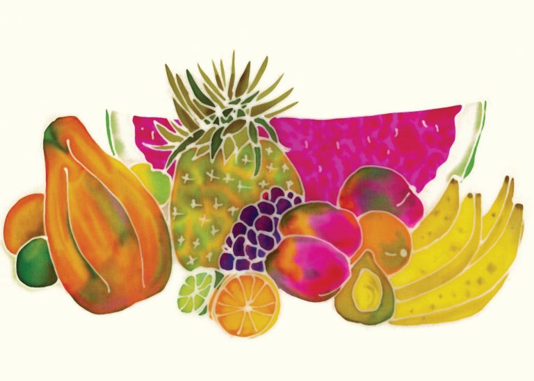 Tropical Fruit Assembly  Silk Painting ~ Fabric Only