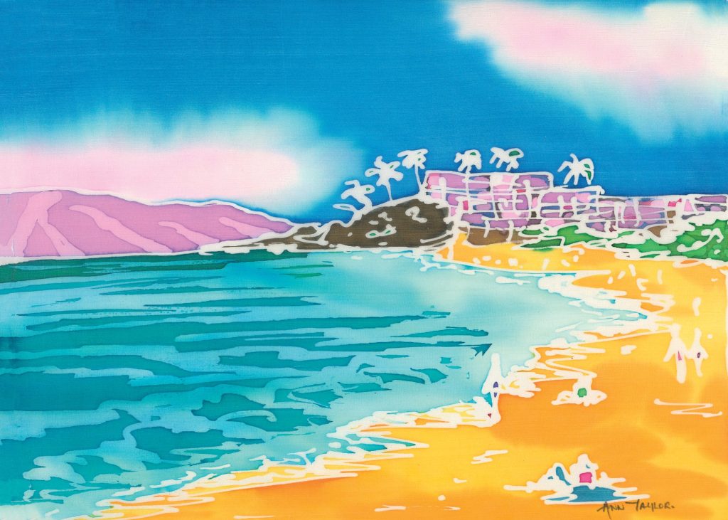 Kaanapali Beach -with Black Rock ~  Silk Painting   Original,