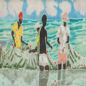 Boys Cleaning the Nets ~ Silk Painting Fabric Only