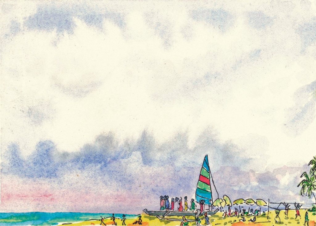 Canoe Beach and Clouds ~ Watercolor Original