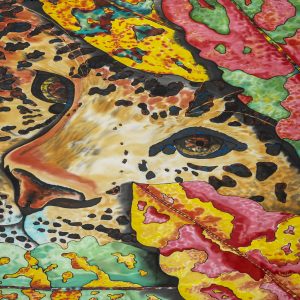 Jaguar  Cat in the Garden  ~ Silk Painted Fabric Only