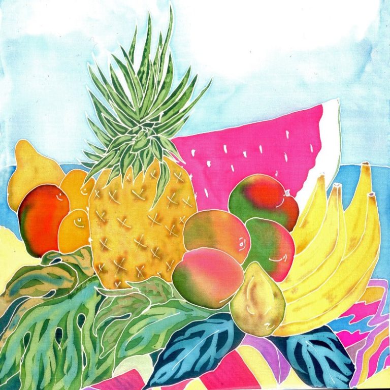 Bounty of the land, its tropical fruit ~ Silk Painting Art Card Set of 6 w/env