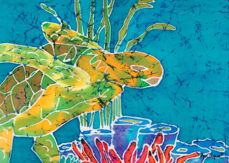 Lone Turtle  ~ Art Cards  ~ Silk Painting   Set of 6  5 x 7  w/env
