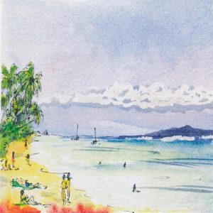 505 Beach Watercolor Art Card Set of 6, w/env